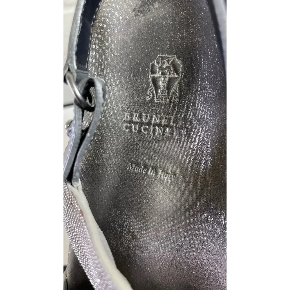 Brunello Cucinelli Metallic Silver Beaded Strap Espadrille Sandals Women's‎ 6 US